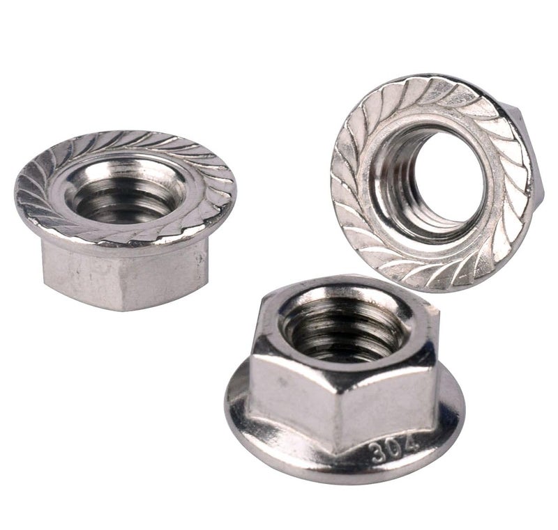 KOSJETHAS Store 3/8"-16 Serrated Flange Hex Nuts, 304 Stainless Steel 18-8, Coarse Thread UNC, Full Thread, Pack of 10 - Image 1